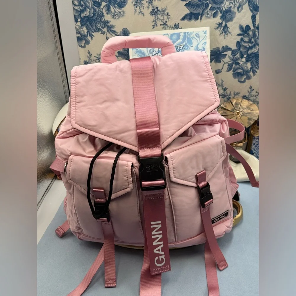 🆕 GANNI 🧿 NWT Recycled Tech Backpack, Bubblegum Pink